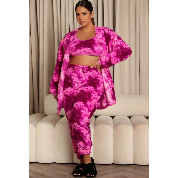 Fashion Nova Other - Fashion Nova | Lazy Sunday Sherpa PJ Robe Set - Hot Pink/combo